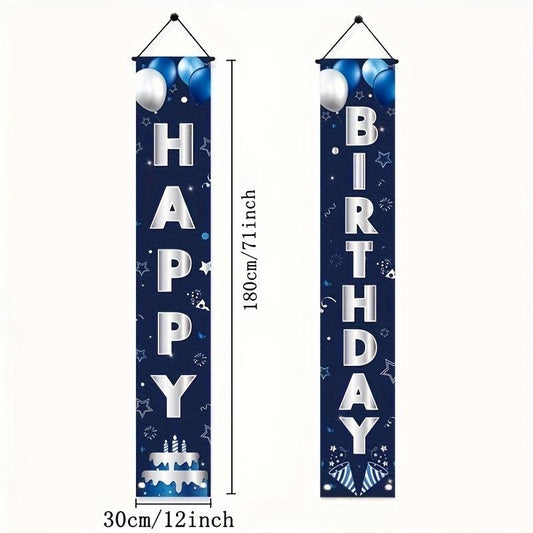 2pcs Happy Birthday Door Banner Silvery Decorations Party Supplies