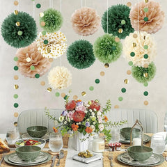 15pcs Green Tissue Pom Poms Wedding Party Decorations Kit Dots Garland