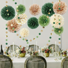 15pcs Green Tissue Pom Poms Wedding Party Decorations Kit Dots Garland
