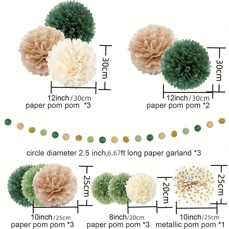 15pcs Green Tissue Pom Poms Wedding Party Decorations Kit Dots Garland