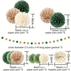 15pcs Green Tissue Pom Poms Wedding Party Decorations Kit Dots Garland
