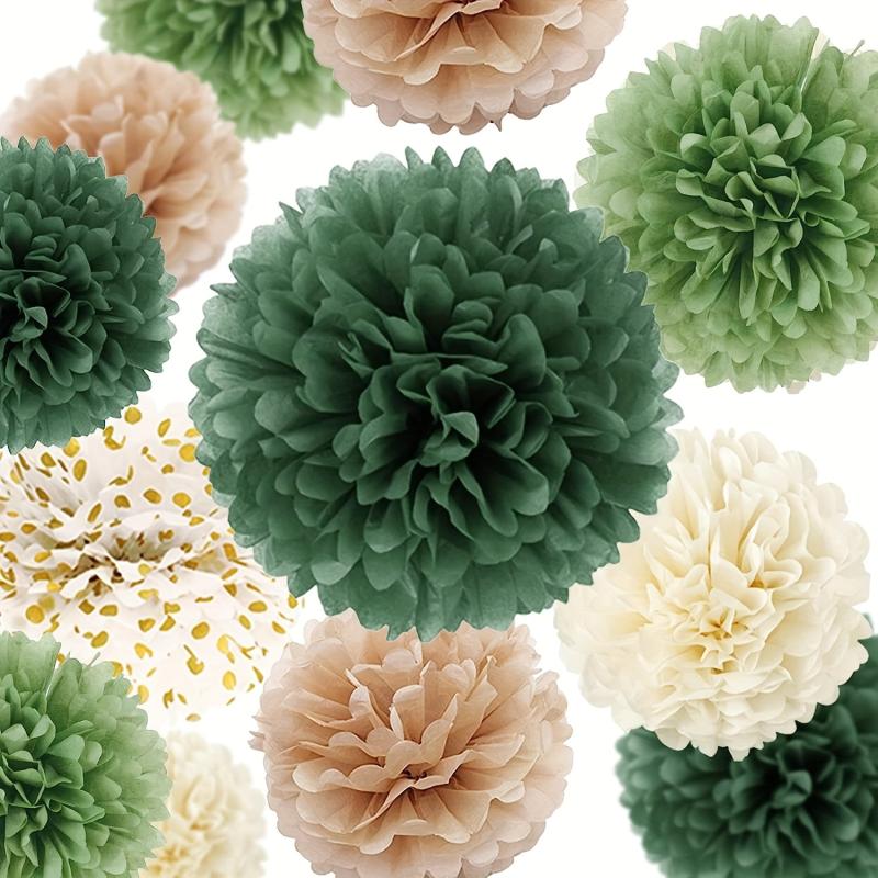 15pcs Green Tissue Pom Poms Wedding Party Decorations Kit Dots Garland