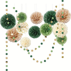15pcs Green Tissue Pom Poms Wedding Party Decorations Kit Dots Garland
