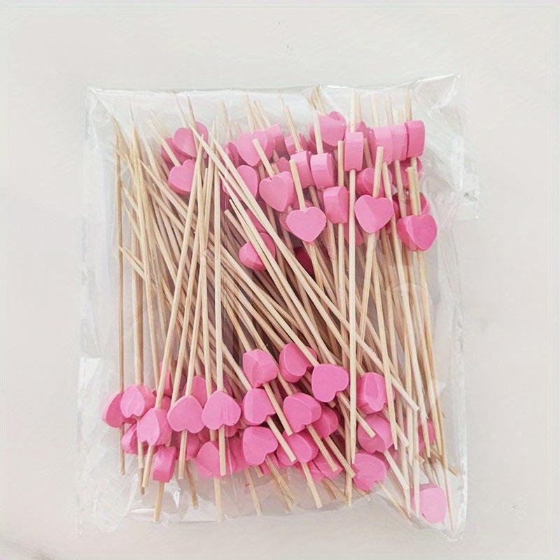 100pcs Heart Bamboo Pick Buffet Cupcake Fruit Fork Party Dessert Salad Stick Coc