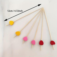 100pcs Heart Bamboo Pick Buffet Cupcake Fruit Fork Party Dessert Salad Stick Coc