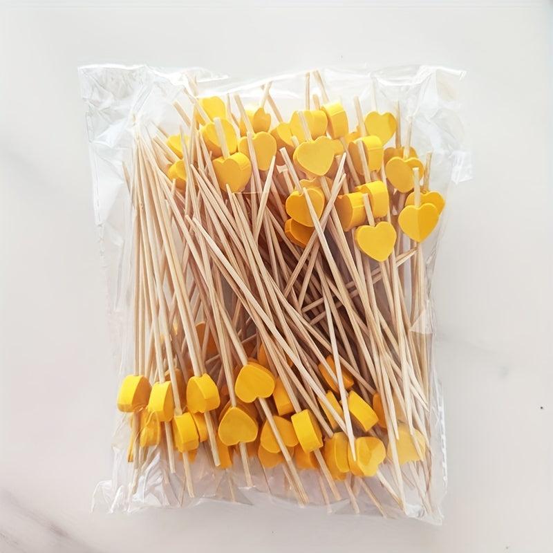 100pcs Heart Bamboo Pick Buffet Cupcake Fruit Fork Party Dessert Salad Stick Coc