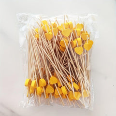 100pcs Heart Bamboo Pick Buffet Cupcake Fruit Fork Party Dessert Salad Stick Coc