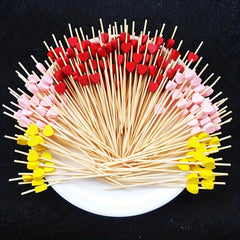 100pcs Heart Bamboo Pick Buffet Cupcake Fruit Fork Party Dessert Salad Stick Coc