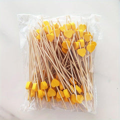100pcs Heart Bamboo Pick Buffet Cupcake Fruit Fork Party Dessert Salad Stick Coc