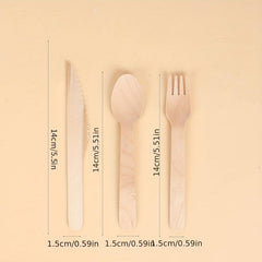 50pcs Disposable Wooden Utensils for Parties Holidays Birthdays Weddings