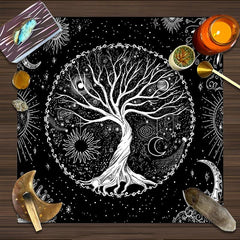 Sun Moon Tree Of Life Altar Cloth Tarot Tablecloth Pagan Spiritual