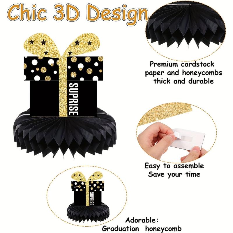 8 Pcs Golden Birthday Decorations Table Centerpieces Honeycomb