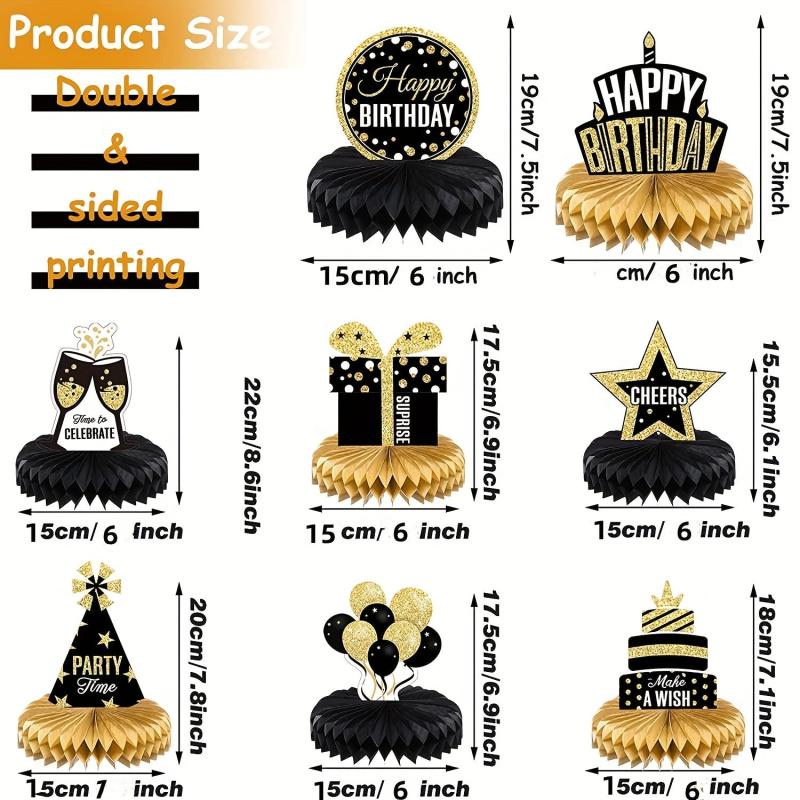 8 Pcs Golden Birthday Decorations Table Centerpieces Honeycomb