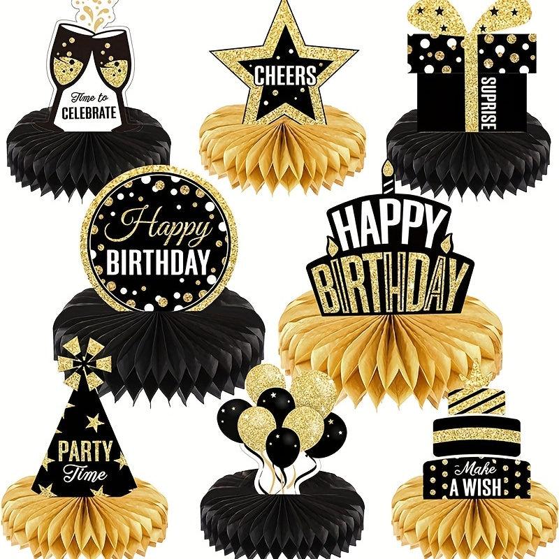 8 Pcs Golden Birthday Decorations Table Centerpieces Honeycomb