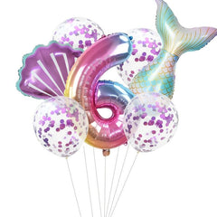 7pcs Mermaid Balloon Set Ocean Style Number Shaped Balloons