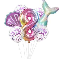 7pcs Mermaid Balloon Set Ocean Style Number Shaped Balloons