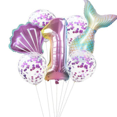 7pcs Mermaid Balloon Set Ocean Style Number Shaped Balloons