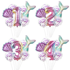 7pcs Mermaid Balloon Set Ocean Style Number Shaped Balloons