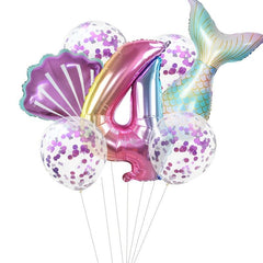 7pcs Mermaid Balloon Set Ocean Style Number Shaped Balloons