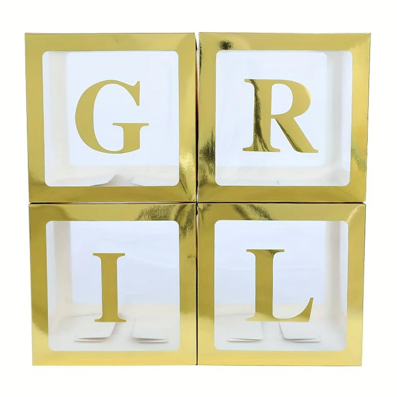 5pcs Gold Balloon Boxes 27 Letters Clear Block Backdrop for Party Decor