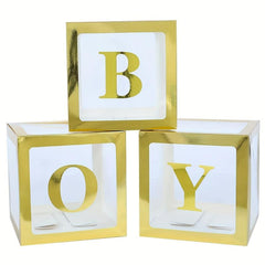 5pcs Gold Balloon Boxes 27 Letters Clear Block Backdrop for Party Decor