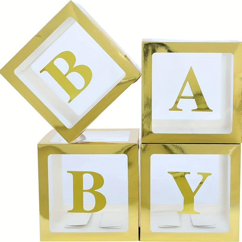 5pcs Gold Balloon Boxes 27 Letters Clear Block Backdrop for Party Decor