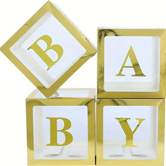 5pcs Gold Balloon Boxes 27 Letters Clear Block Backdrop for Party Decor
