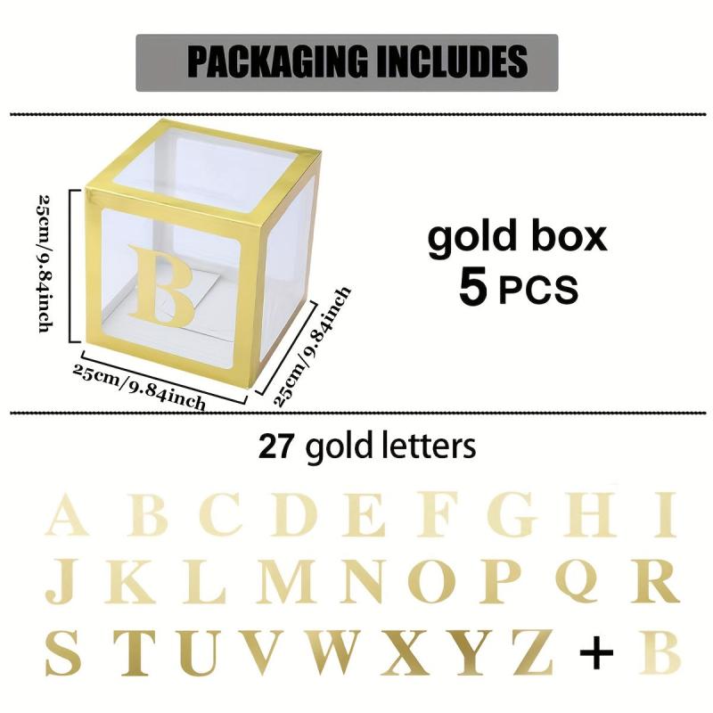 5pcs Gold Balloon Boxes 27 Letters Clear Block Backdrop for Party Decor