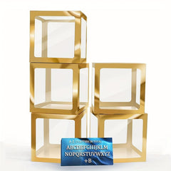5pcs Gold Balloon Boxes 27 Letters Clear Block Backdrop for Party Decor