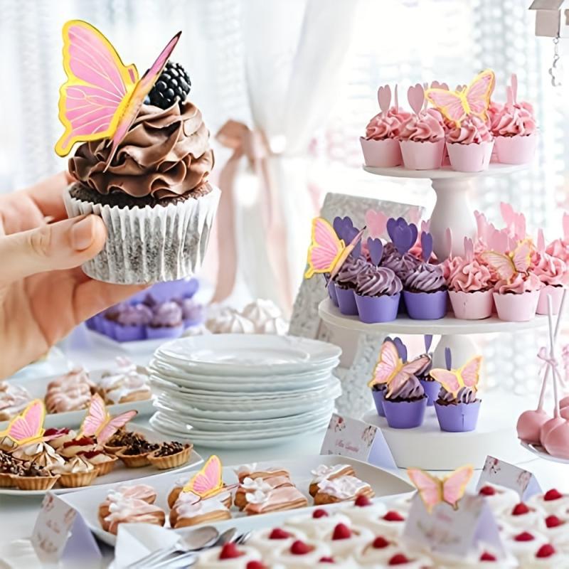 10pcs Butterfly Cake Decorations for Baby Shower Wedding and Birthday Parties