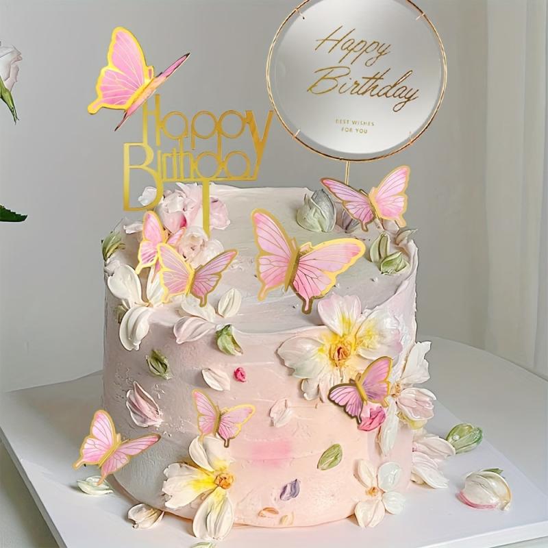 10pcs Butterfly Cake Decorations for Baby Shower Wedding and Birthday Parties