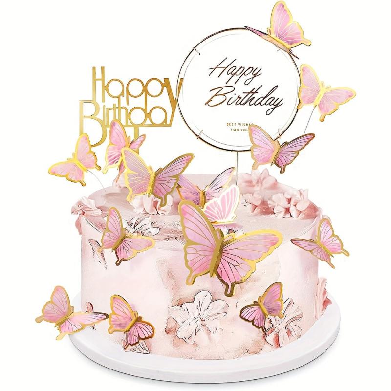 10pcs Butterfly Cake Decorations for Baby Shower Wedding and Birthday Parties