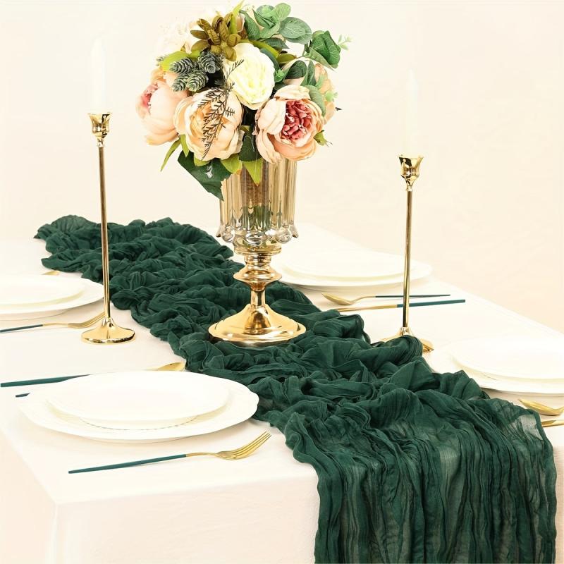 Vintage Green Cheesecloth Table Runner 10FT Rustic Gauze Tablecloth