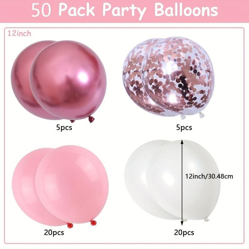 50pcs Rose Gold Confetti Balloons Set - 30 Light Pink Party Balloon