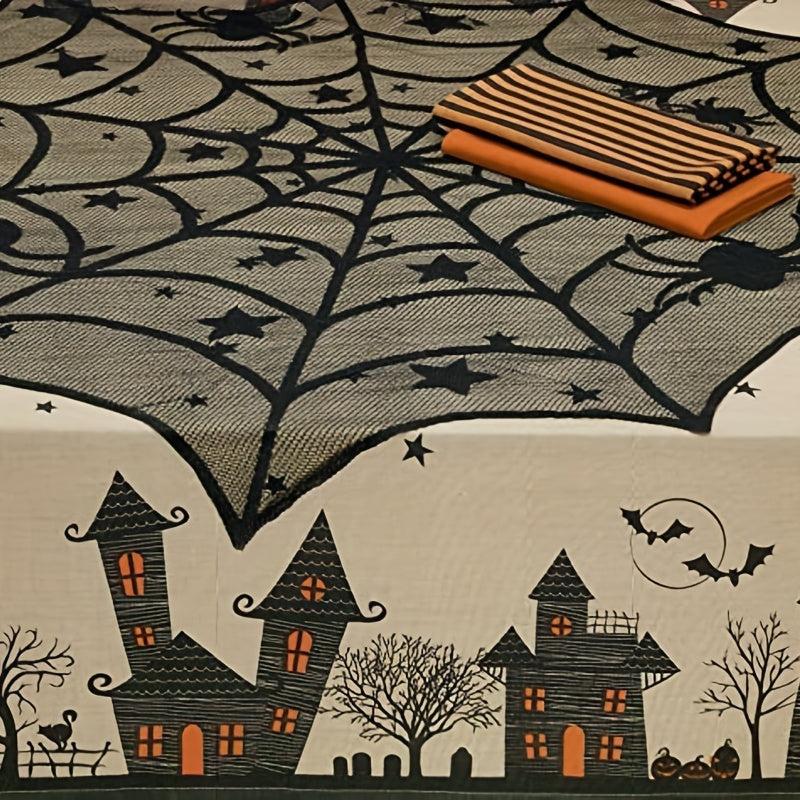 Lace Overlay Halloween Table Topper Spider Web Design