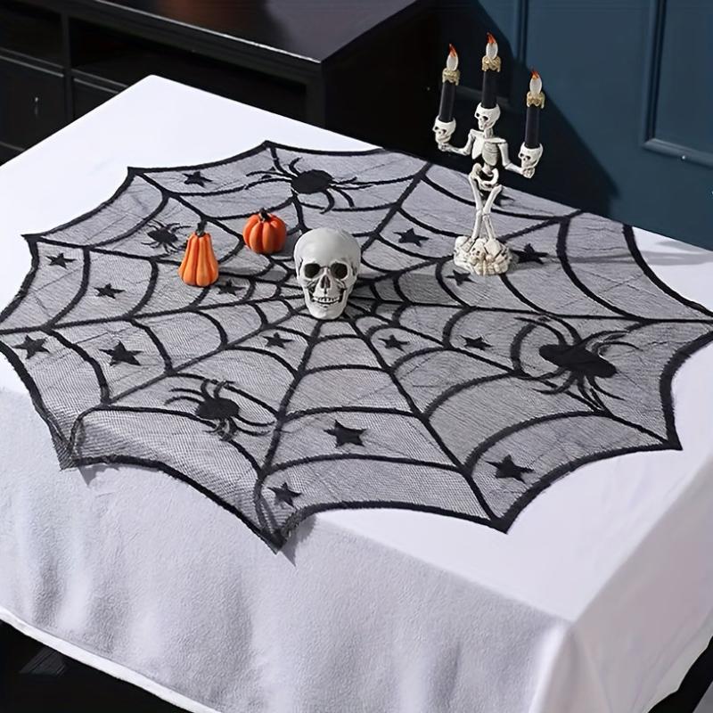 Lace Overlay Halloween Table Topper Spider Web Design
