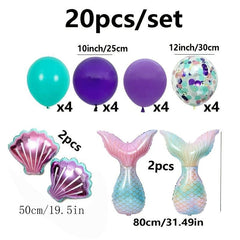 20pcs Mermaid Tail Balloon Theme Party Birthday Decoration Aluminum Film Balloon