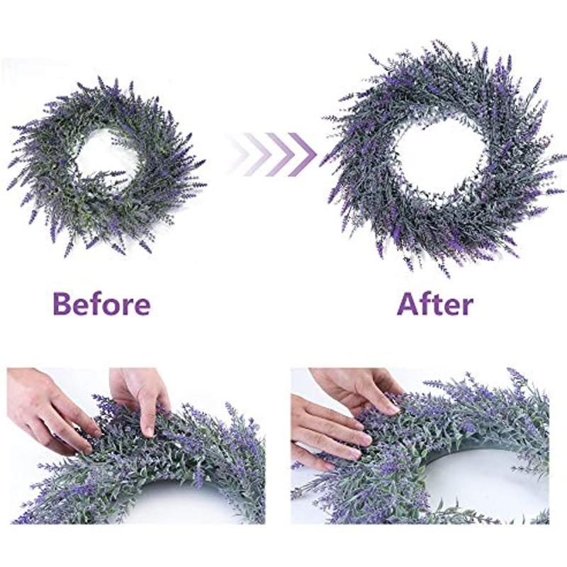 Lavender Wreath for Front Door Decor - All Seasons Farmhouse Wall Window Wedd