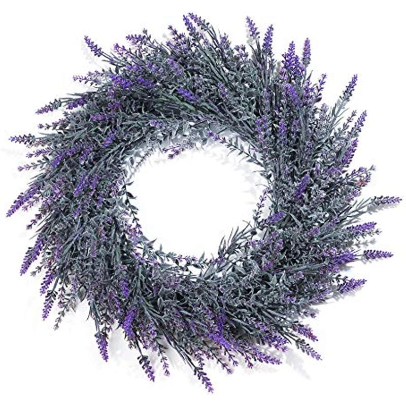 Lavender Wreath for Front Door Decor - All Seasons Farmhouse Wall Window Wedd