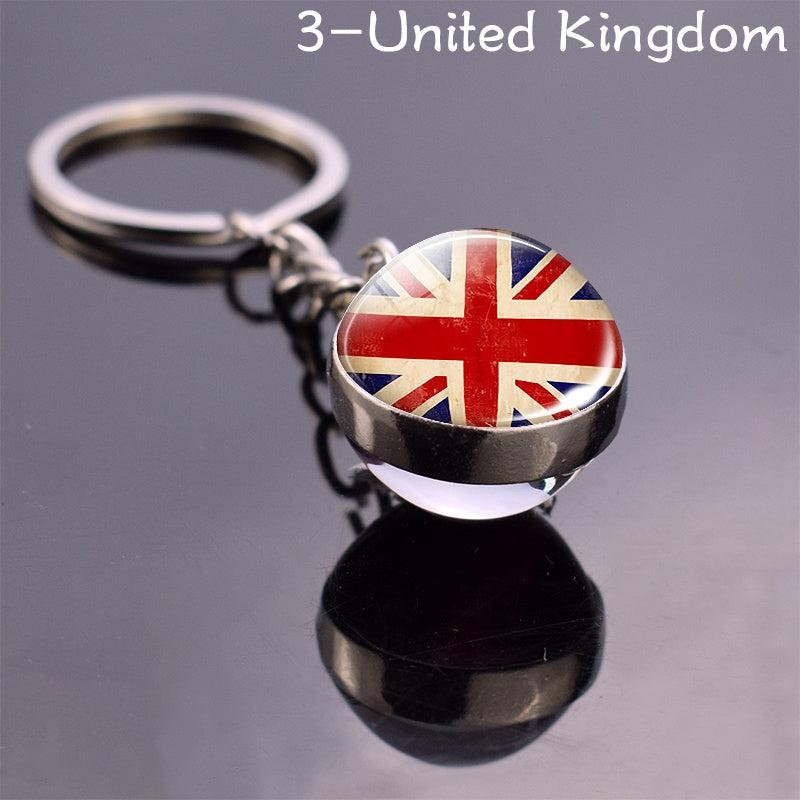 Patriotic Flag Keychain Glass Ball Ring with World Flag