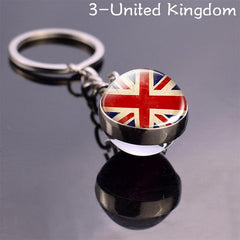 Patriotic Flag Keychain Glass Ball Ring with World Flag