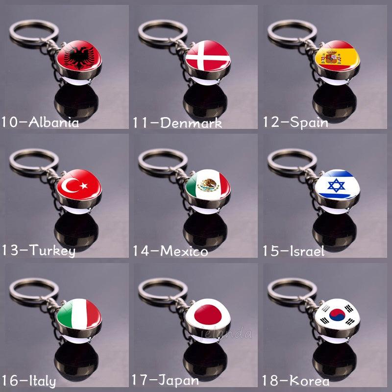 Patriotic Flag Keychain Glass Ball Ring with World Flag