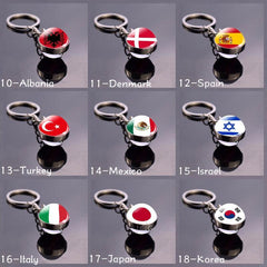 Patriotic Flag Keychain Glass Ball Ring with World Flag