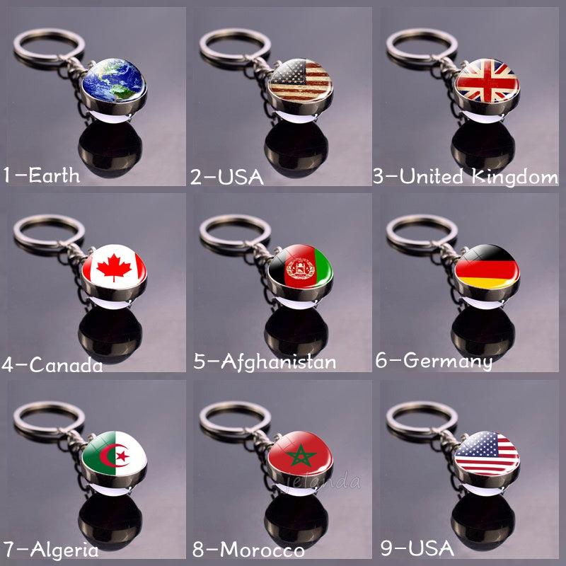 Patriotic Flag Keychain Glass Ball Ring with World Flag