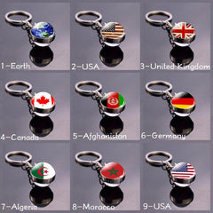 Patriotic Flag Keychain Glass Ball Ring with World Flag
