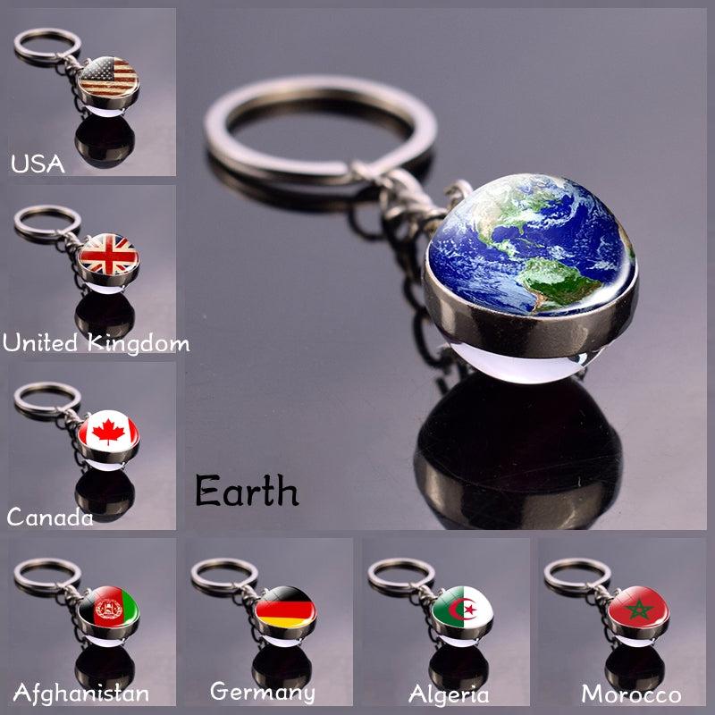 Patriotic Flag Keychain Glass Ball Ring with World Flag