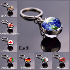 Patriotic Flag Keychain Glass Ball Ring with World Flag