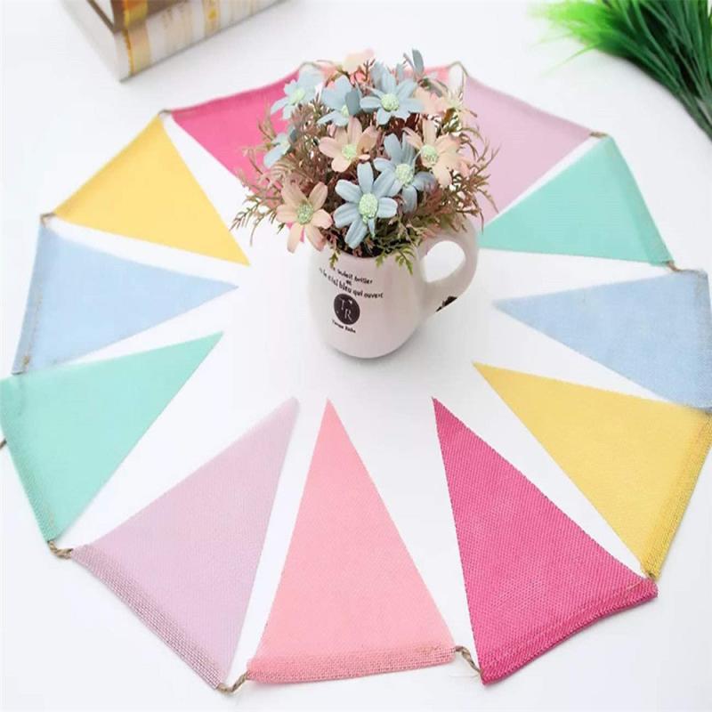 12pcs 4M Colorful Jute Linen Flags Pennant Bunting Banner Wedding Party Decor