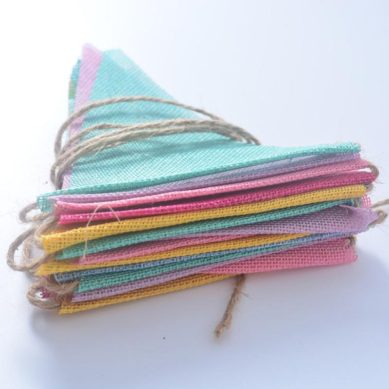 12pcs 4M Colorful Jute Linen Flags Pennant Bunting Banner Wedding Party Decor