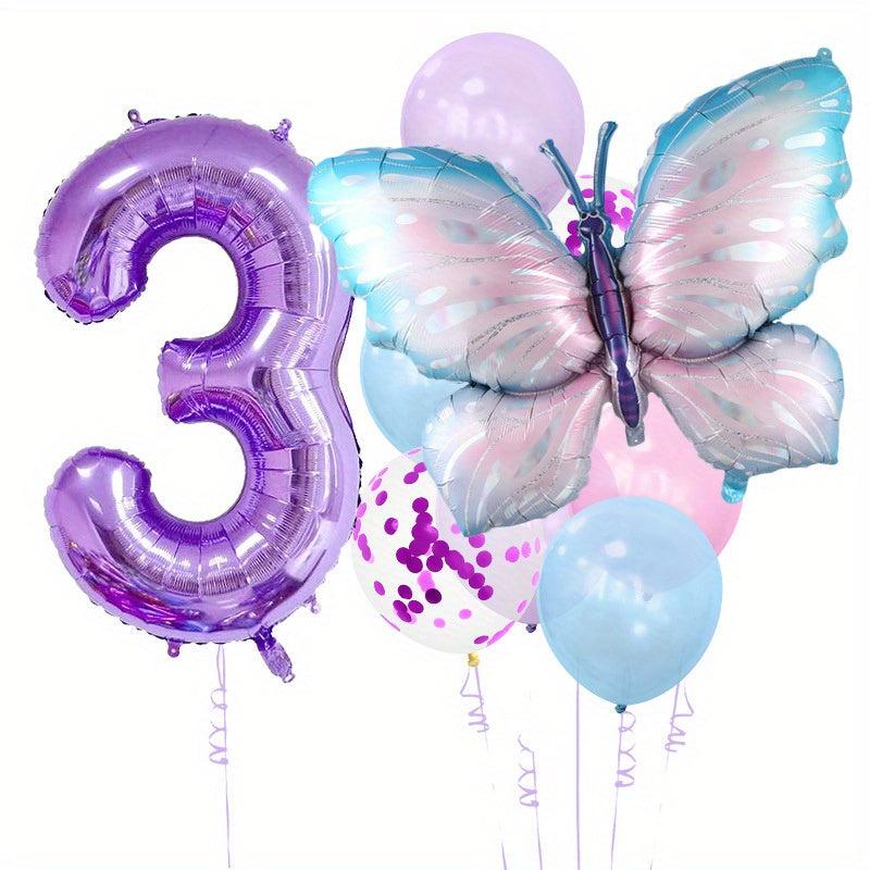 11pcs Set 101 Huge Butterfly Balloons Purple Number Foil Mylar Balloon